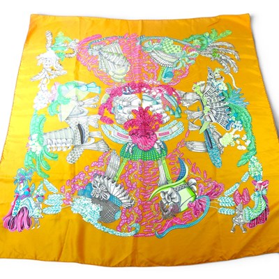 Lot 41 - An Hermes ladies silk scarf, Chapeau, designed...