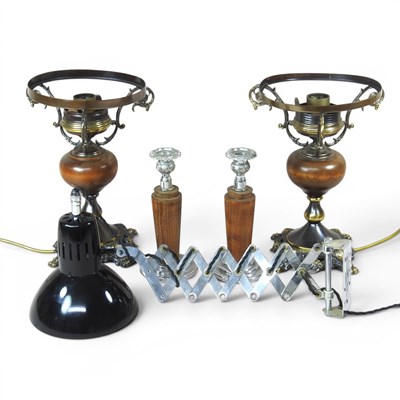 Lot 417 - A pair of turned wooden table lamps, together...