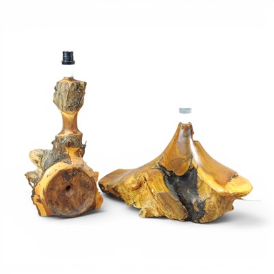 Lot 143 - A live edge natural wooden table lamp, 45cm...