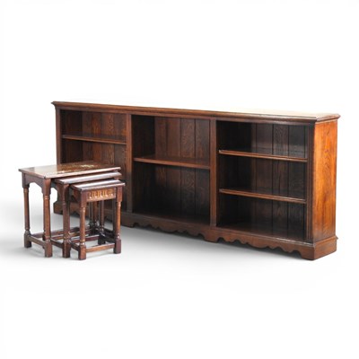 Lot 391 - A large modern dwarf oak open bookcase, 238cm...