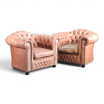Lot 186 - A pair of tan leather upholstered chesterfield...