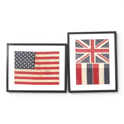 Lot 192 - A vintage Union Jack flag, 29 x 39, framed and...