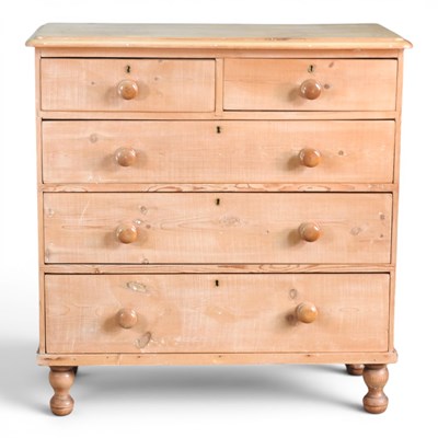 Lot 230 - An antique pine chest of drawers, on turned legs