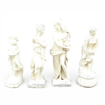 Lot 278 - Four painted cast stone garden statues, of...
