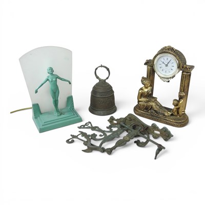 Lot 250 - An Art Deco painted spelter figural table lamp,...