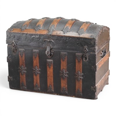 Lot 56 - A 19th century continental metal bound trunk,...