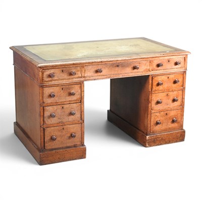 Lot 256 - A Victorian oak pedestal desk, with an inset...