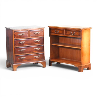 Lot 408 - A yew wood chest of drawers, 61cm wide,...