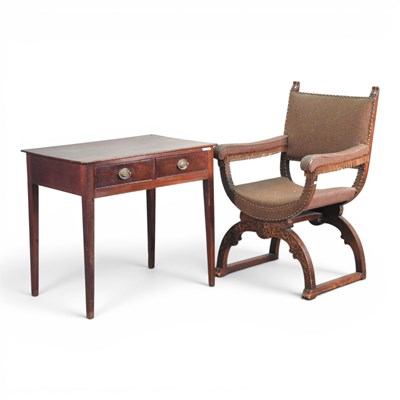 Lot 291 - An x-frame armchair, together with a mahogany...