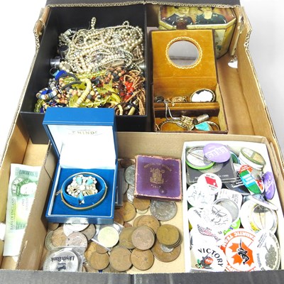 Lot 399 - A collection of coins, badges and costume...