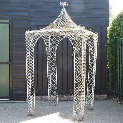 Lot 3 - A large white painted wirework garden arbour