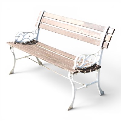 Lot 298 - A painted metal garden bench, with a slatted...