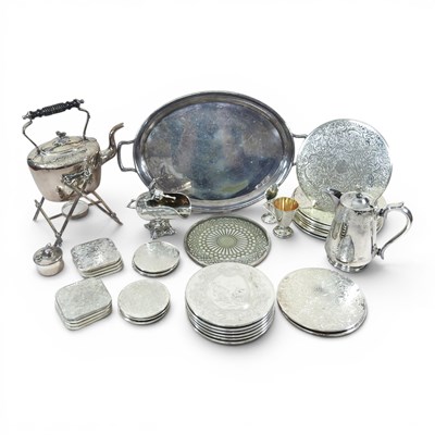 Lot 370 - A collection of silver plate and metalwares,...
