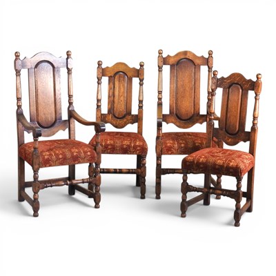 Lot 580 - A set of four oak dining chairs, of Carolean...