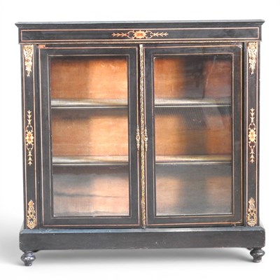 Lot 157 - A 19th century ebonised and inlaid glazed...