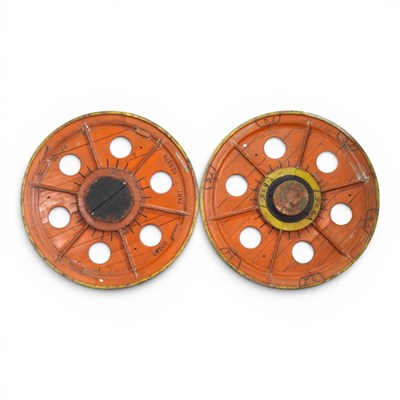 Lot 264 - A pair of large painted wooden vintage wheel...