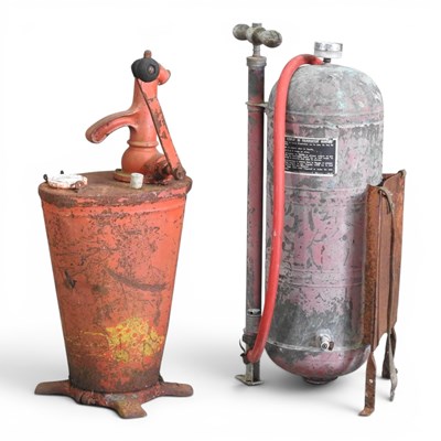 Lot 573 - An antique fire extinguisher, together with...