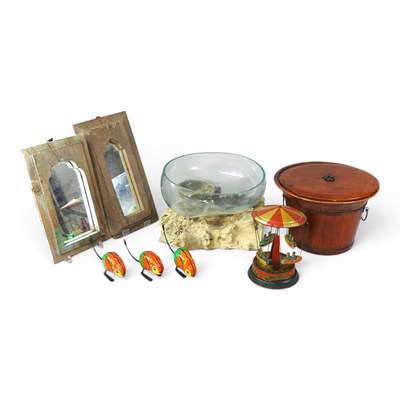 Lot 630 - A rustic wooden stand, with a moulded glass...