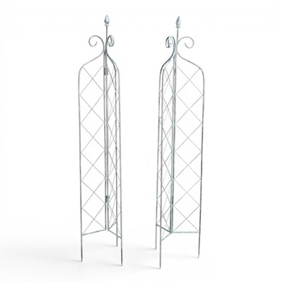 Lot 233 - A pair of lattice folding garden spires, 180cm...