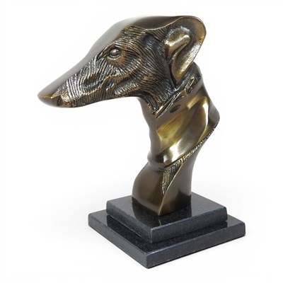 Lot 566 - A cast metal greyhound head, on a granite base,...