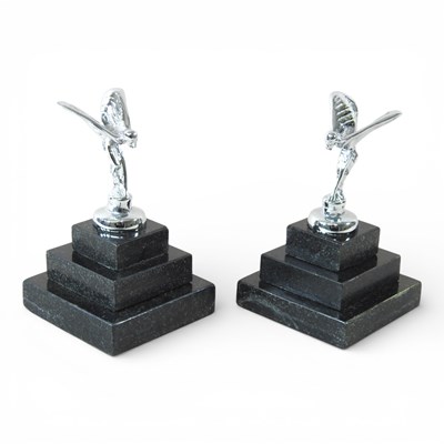 Lot 648 - A pair of chromed Spirit of Ecstasy, each on a...
