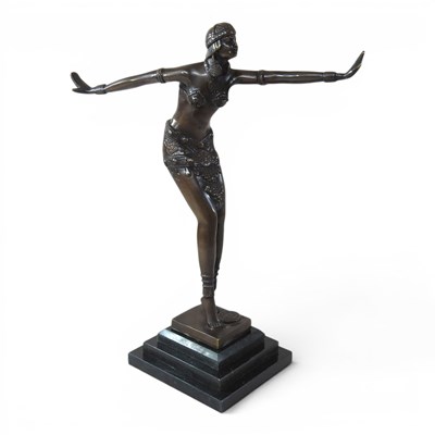 Lot 290 - A bronze Deco style figure of a dancer, on a...