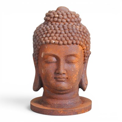 Lot 419 - A cast metal garden statue, head of Buddha,...