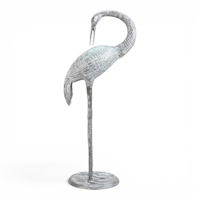 Lot 140 - A large verdigris garden statue of a crane,...