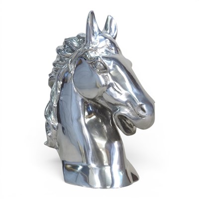 Lot 130 - A polished aluminium model of a horse head,...