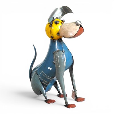 Lot 312 - A recycled tin model of a seated dog, 60cm high