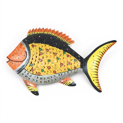 Lot 227 - A large painted metal wall hanging fish, 63 x...