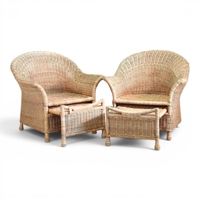 Lot 218 - A pair of wicker pool chairs, each with a pull...