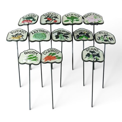 Lot 405 - A set of twelve painted metal salad and...