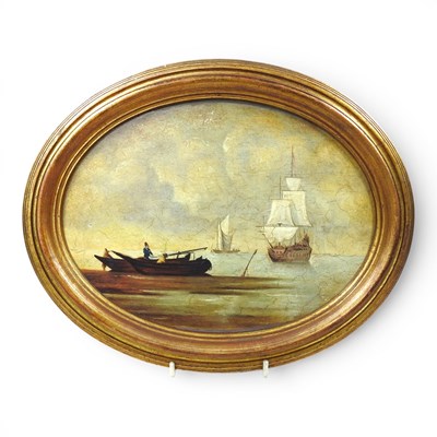 Lot 82 - English school, 19th century, a warship off...