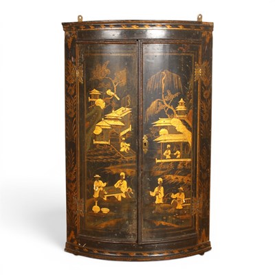 Lot 482 - A George III black lacquered chinoiserie bow...