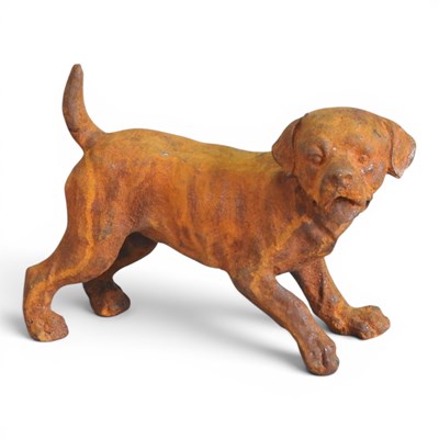Lot 598 - A small rusted metal garden statue of a puppy,...
