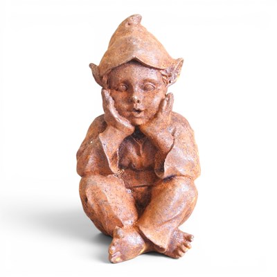 Lot 752 - A rusted metal garden statue of a seated pixie,...