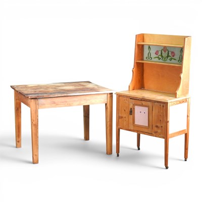 Lot 314 - A rustic pine dining table, together with a...