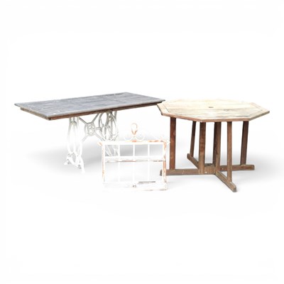 Lot 311 - A garden table, on a painted iron base, 152cm...