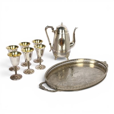 Lot 615 - A silver plated tray, with a coffee pot and...