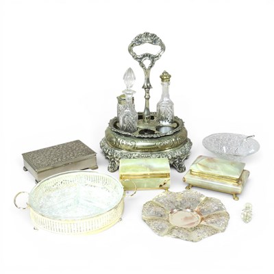 Lot 583 - A 19th century silver plated cruet, 32cm high,...