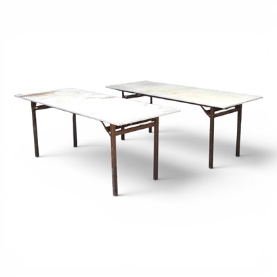 Lot 555 - A pair of folding trestle tables (2)
