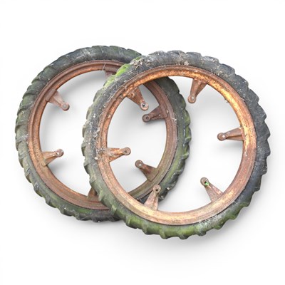 Lot 302 - A pair of vintage tractor row crop wheels,...
