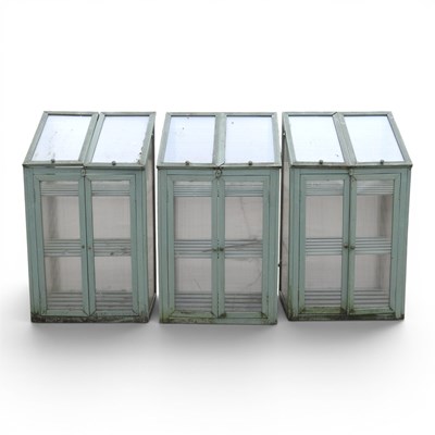 Lot 308 - Three painted wooden cold frames, fitted with...