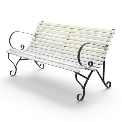 Lot 28 - A painted garden bench, with a slatted wooden...
