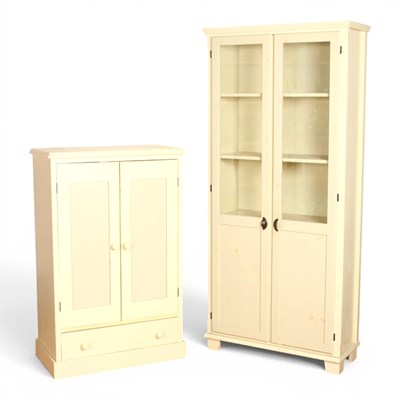 Lot 547 - Two white painted pine cupboards