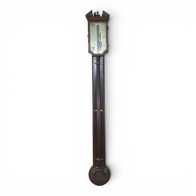 Lot 27 - A George III mahogany stick barometer, with a...