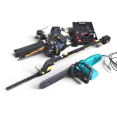 Lot 374 - A Bosch electric chainsaw, together with a...