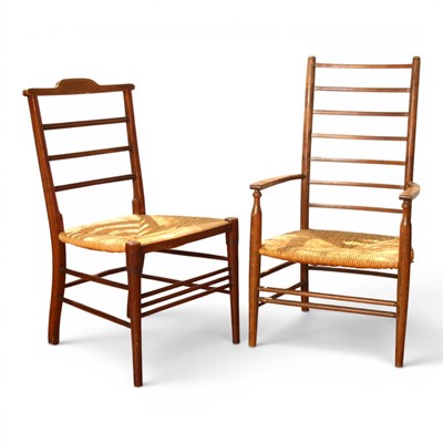 Lot 578 - An Arts and Crafts beech ladderback armchair,...