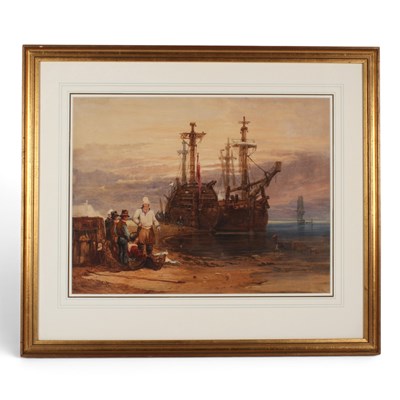Lot 397 - Samuel Prout (1785-1852), Sailors buying fish,...